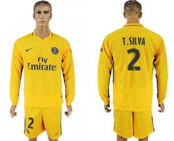 Paris Saint-Germain #2 T.Silva Away Long Sleeves Soccer Club Jersey