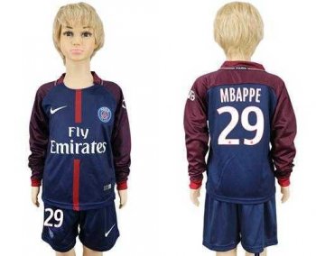 Paris Saint-Germain #29 Mbappe Home Long Sleeves Kid Soccer Club Jersey