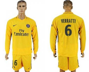 Paris Saint-Germain #6 Verratti Away Long Sleeves Soccer Club Jersey