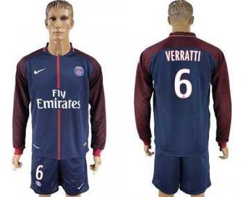 Paris Saint-Germain #6 Verratti Home Long Sleeves Soccer Club Jersey