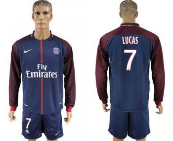 Paris Saint-Germain #7 Lucas Home Long Sleeves Soccer Club Jersey