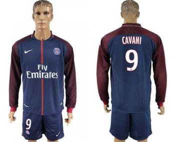 Paris Saint-Germain #9 Cavani Home Long Sleeves Soccer Club Jersey