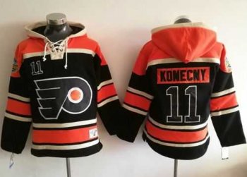 Philadelphia Flyers #11 Travis Konecny Black Sawyer Hooded Sweatshirt Stitched NHL Jersey