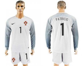 Portugal #1 Patricio White Goalkeeper Long Sleeves Soccer Country Jersey