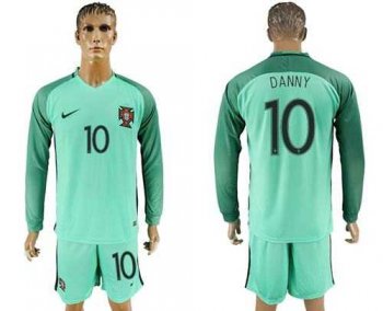 Portugal #10 Danny Away Long Sleeves Soccer Country Jersey