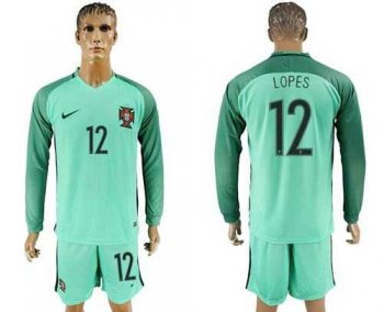 Portugal #12 Lopes Away Long Sleeves Soccer Country Jersey