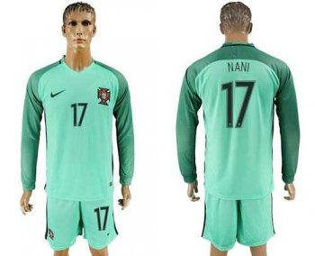 Portugal #17 Nani Away Long Sleeves Soccer Country Jersey