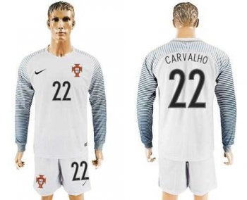 Portugal #22 Carvalho White Goalkeeper Long Sleeves Soccer Country Jersey