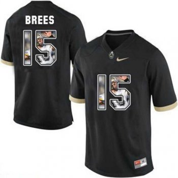 Purdue Boilermakers #15 Drew Brees Black With Portrait Print College Football Jersey