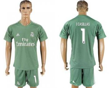 Real Madrid #1 I Casillas Green Goalkeeper Soccer Club Jersey