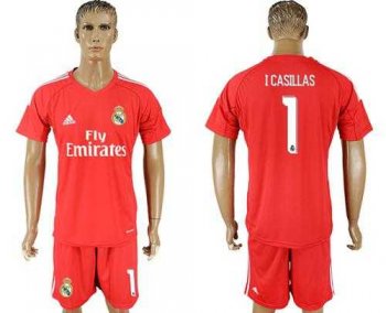 Real Madrid #1 I Casillas Red Goalkeeper Soccer Club Jersey