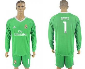 Real Madrid #1 Navas Green Goalkeeper Long Sleeves Soccer Club Jersey