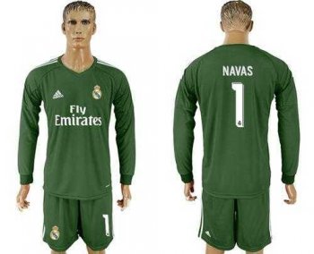 Real Madrid #1 Navas Green Goalkeeper Long Sleeves Soccer Club Jersey