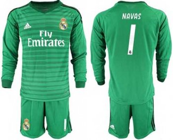 Real Madrid #1 Navas Green Goalkeeper Long Sleeves Soccer Club Jersey