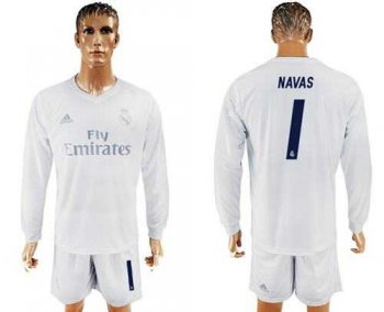 Real Madrid #1 Navas Marine Environmental Protection Home Long Sleeves Soccer Club Jersey