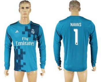 Real Madrid #1 Navas Sec Away Long Sleeves Soccer Club Jersey