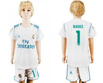 Real Madrid #1 Navas White Home Kid Soccer Club Jersey