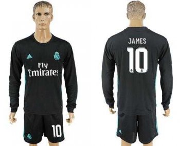 Real Madrid #10 James Away Long Sleeves Soccer Club Jersey