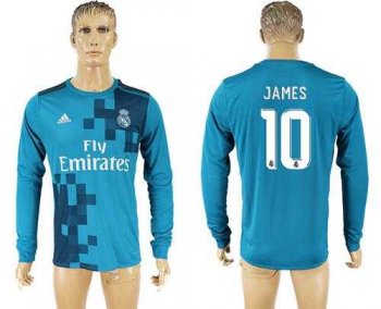 Real Madrid #10 James Sec Away Long Sleeves Soccer Club Jersey