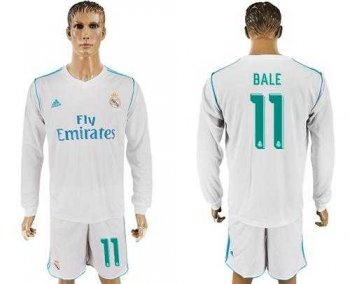 Real Madrid #11 Bale White Home Long Sleeves Soccer Club Jersey