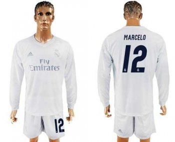 Real Madrid #12 Marcelo Marine Environmental Protection Home Long Sleeves Soccer Club Jersey