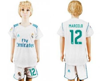 Real Madrid #12 Marcelo White Home Kid Soccer Club Jersey