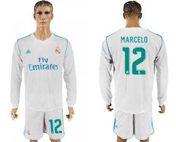 Real Madrid #12 Marcelo White Home Long Sleeves Soccer Club Jersey