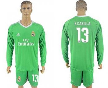 Real Madrid #13 K.Casilla Green Goalkeeper Long Sleeves Soccer Club Jersey