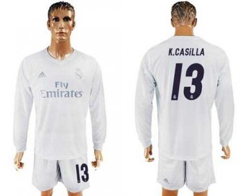 Real Madrid #13 K.Casilla Marine Environmental Protection Home Long Sleeves Soccer Club Jersey