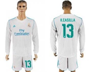 Real Madrid #13 K.Casillas White Home Long Sleeves Soccer Club Jersey