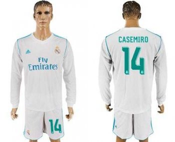 Real Madrid #14 Casemiro White Home Long Sleeves Soccer Club Jersey