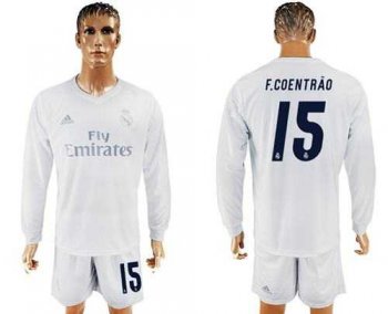 Real Madrid #15 F.Coentrao Marine Environmental Protection Home Long Sleeves Soccer Club Jersey