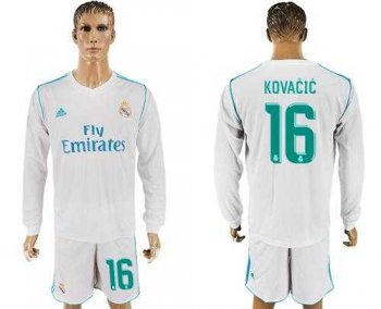 Real Madrid #16 Kovacic White Home Long Sleeves Soccer Club Jersey