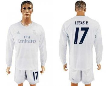 Real Madrid #17 Lucas V. Marine Environmental Protection Home Long Sleeves Soccer Club Jersey