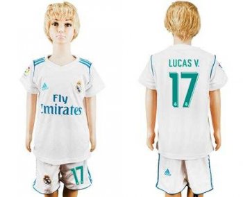 Real Madrid #17 Lucas V. White Home Kid Soccer Club Jersey