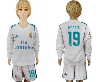 Real Madrid #19 Modric Home Long Sleeves Kid Soccer Club Jersey