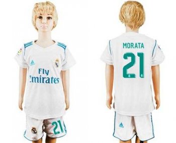 Real Madrid #21 Morata White Home Kid Soccer Club Jersey