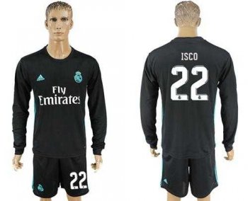 Real Madrid #22 Isco Away Long Sleeves Soccer Club Jersey