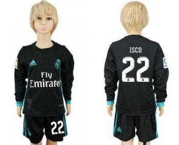 Real Madrid #22 Isco Sec Away Long Sleeves Kid Soccer Club Jersey