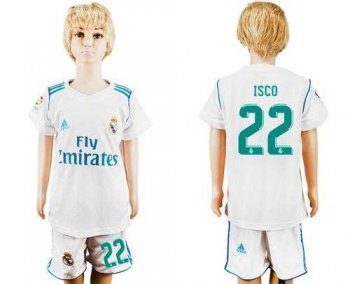 Real Madrid #22 Isco White Home Kid Soccer Club Jersey