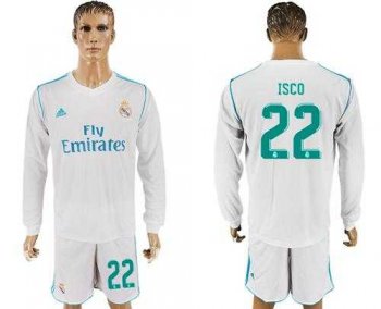 Real Madrid #22 Isco White Home Long Sleeves Soccer Club Jersey