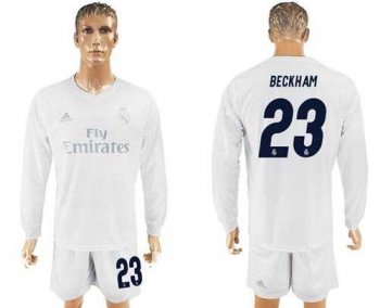 Real Madrid #23 Beckham Marine Environmental Protection Home Long Sleeves Soccer Club Jersey