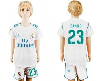 Real Madrid #23 Danilo White Home Kid Soccer Club Jersey