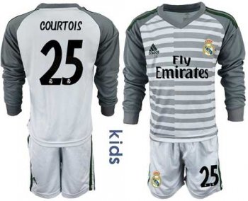 Real Madrid #25 Courtois Grey Goalkeeper Long Sleeves Kid Soccer Club Jersey