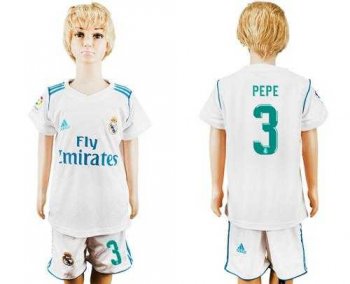 Real Madrid #3 Pepe White Home Kid Soccer Club Jersey