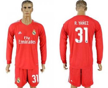 Real Madrid #31 R.Yanez Red Goalkeeper Long Sleeves Soccer Club Jersey