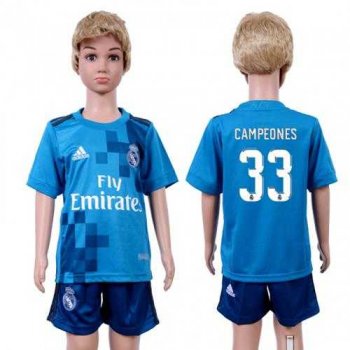 Real Madrid #33 Campeones Sec Away Kid Soccer Club Jersey