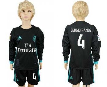 Real Madrid #4 Sergio Ramos Sec Away Long Sleeves Kid Soccer Club Jersey