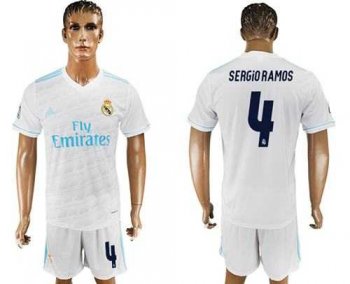 Real Madrid #4 Sergio Ramos White Home Soccer Club Jersey