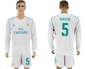 Real Madrid #5 Varane White Home Long Sleeves Soccer Club Jersey